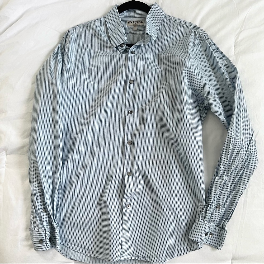 Blue Dress Shirt Size Large Polka Dot Express